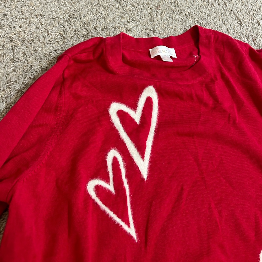 Belle By Kim Gravel Love Yourself Textured Heart Sweater Red White Size 1X Plus - Picture 3 of 7